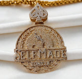 Hip Hop Style 3.13 inch "Selfmade" Letter Pendant | Real Moissanite Iced Out | 14K Yellow Gold Plated