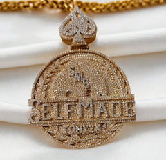 Hip Hop Style 3.13 inch "Selfmade" Letter Pendant | Real Moissanite Iced Out | 14K Yellow Gold Plated