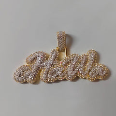 Iced-Out Moissanite Name Pendant - 2.30ct, Gold Plated Silver, Custom Jewelry Gift for Him & Her