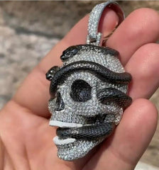 3.50Ct Round Cut Real Moissanite Men's Ghost Skull Pendant 14K White Gold Plated