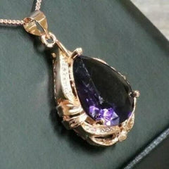 3.0 Ct Pear Cut Amethyst Diamond Solitaire Pendant 14K Yellow Gold Plated Chain Birthday Gifts