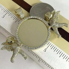 Stunning 3 Ct Genuine Moissanite Diamond Memory Picture Frame Pendant with Angel Wings, Luxuriously 14K Gold Plated for a Touch of Elegance
