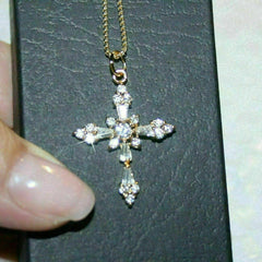 2.20 Ct Baguette Cut Diamond Cross Pendant Necklace 14K Yellow Gold Plated Birthday gifts No Chain