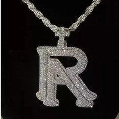 2.0 Ct Round Real Moissanite Men's _R_ Letter Pendant Real 925 Sterling Silver Ideal Birthday Gift No Chain