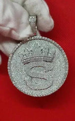 3.0 Ct Round Cut Lab-Created Moissanite Custom Letter Pendant White Gold Plated Birthday Gifts No chain