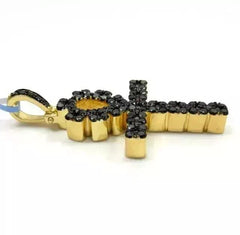 2.50 Ct Round Lab Created Black Diamond Ankh Cross Pendant 14k Yellow Gold Plated Hip Hop Jewelry | Ideal Birthday Gift