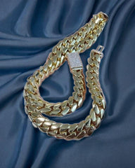 20" Length, 12mm Width Miami Cuban Link Chain | 6mm Box Lock Necklace | 925 Sterling Silver with Yellow Gold Plating