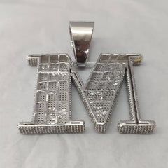Real Moissanite Custome Letter "M" Charm Pendant Made of Silver 925 and 14K White Gold Plating Over It
