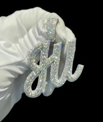 2.20 Ct Round Cut Real Moissanite Customized Name Pendant 14K White Gold Plated Ideal Birthday Gift No Chain