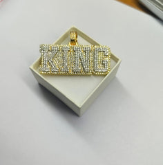 Iced Out Custom King Letter Pendant - Real Moissanite & Silver 925 with Yellow Gold Plating - Diamond Hip Hop Pendant Charm