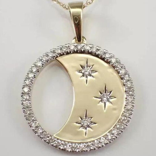 1.0 CT Round Real Moissanite Celestial Stars Pendant 14k Yellow Gold Plated Ideal Birthday Gift No Chain