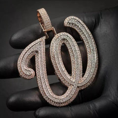 Real Moissanite 3.0 Ct Round Custom Initial Letter _W_ Pendant 14K Rose Gold Plated Ideal Birthday Gift No Chain