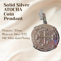 ATOCHA Solid Silver Coin Pendant | Authentic Treasure Jewelry | 952 Silver with white Gold Plating | Historical Replica | Nautical |