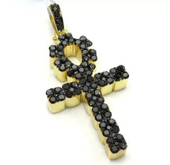 2.50 Ct Round Lab Created Black Diamond Ankh Cross Pendant 14k Yellow Gold Plated Hip Hop Jewelry | Ideal Birthday Gift