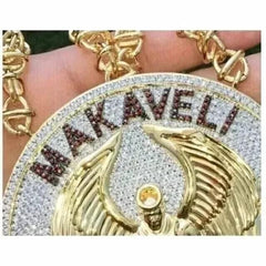 5Ct Round Cut Moissanite Men's MAKAVELI Custom Pendant 14K Two Tone Gold Plated