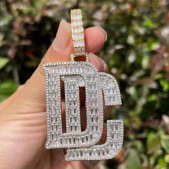 3.00 Ct Baguette Cut Real Moissanite Custom Letter Pendant 14k Yellow Gold Plated Birthday Gifts No Chain