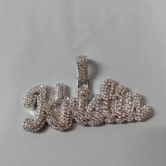 14K White Gold Plated, 2.10 ct VVS Moissanite, Sterling Silver, Personalized Jewelry Gift for Men & Women Custom Moissanite Name Pendant,