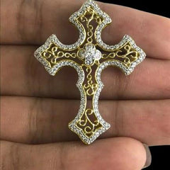 1.20 Ct Round Cut Lab Created Diamond Cross Pendant 14K Yellow Gold Plated Silver Hip Hop Jewelry | Ideal Birthday Gift