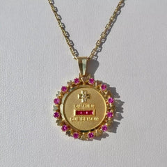 3Ct Lab-Created Red Ruby 14K Yellow Gold Finish Qu'hier Que Demain Love Pendant