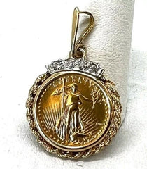 2Ct Round Cut Simulated Diamond Lady Liberty Coin Pendant 14K Yellow Gold Plated