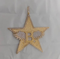 Real Moissanite Men's Star Pendant in Sterling Silver with 14K White Gold Plating | Personalized Moissanite Jewelry | Men's Luxury Gift