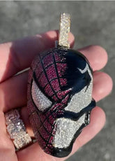 Men's 5Ct Real Moissanite Spiderman Mask Enamel Pendant 14k Yellow Gold Plated