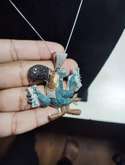 Real Moissanite 3Ct Round Cut Customized Cartoon Pendant 14K White Gold Plated