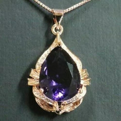 3.0 Ct Pear Cut Amethyst Diamond Solitaire Pendant 14K Yellow Gold Plated Chain Birthday Gifts