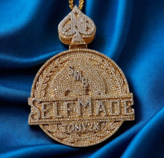 Hip Hop Style 3.13 inch "Selfmade" Letter Pendant | Real Moissanite Iced Out | 14K Yellow Gold Plated
