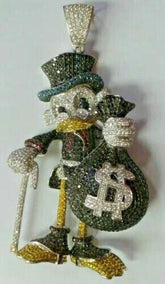 Cartoon Charm Pendant 3 Ct Round Cut Real Moissanite 14k White Gold Plated Gift for Man