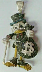 Cartoon Charm Pendant 3 Ct Round Cut Real Moissanite 14k White Gold Plated Gift for Man