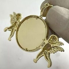 Stunning 3 Ct Genuine Moissanite Diamond Memory Picture Frame Pendant with Angel Wings, Luxuriously 14K Gold Plated for a Touch of Elegance