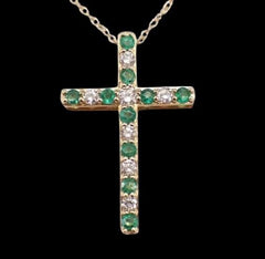 2.0 Ct Round Cut Lab-Created Green Emerald Cross Pendant 14K Yellow Gold Plated Hip Hop Jewelry | Ideal Birthday Gift