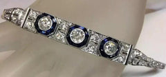 Tennis Silver Bracelet Art deco Style Blue White Sapphire & Lab Created Diamond