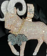 3.80Ct Round Cut Real Moissanite Custom Goat Pendant 14K Yellow Gold Plated