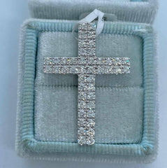 2.58 Ct Real Moissanite Cross Pendant, 14K White Gold Plated, Sterling Silver Necklace, Religious Jewelry,Gift for Her, Elegant Cross Charm