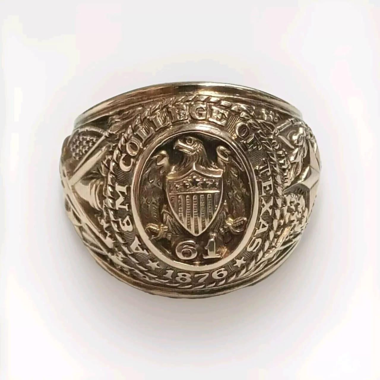 Customizable Men's A&M College of Texas Aggie Ring Without Stone - Sterling Silver with 14K Yellow Gold Plating