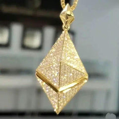 3Ct Round Cut Moissanite Ethereum Pendant | 14K Yellow Gold Plated | 18 Inch Free Chain | Customizable Jewelry | Luxury Men's Necklace