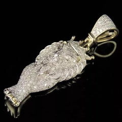 2.00Ct Round Cut Real Moissanite Lion Men's Pendant 14K Yellow Gold Plated