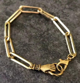 Hold On Hand Paper Clip Bracelet 100% Pure 925 Silver 14K Yellow Gold Plated