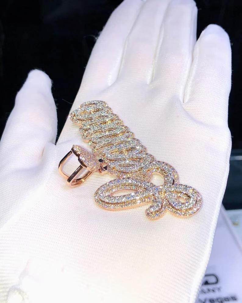 3.30 Ct Round Cut Real Moissanite Customize Name Pendant 14K Rose Gold Plated Birthday gifts No Chain