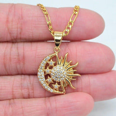 2.0 Ct Round Cut Diamond Sun Moon Pendant 14K Yellow Gold Plated Birthday Gifts No Chain