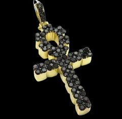 2.50 Ct Round Lab Created Black Diamond Ankh Cross Pendant 14k Yellow Gold Plated Hip Hop Jewelry | Ideal Birthday Gift