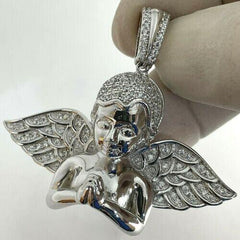 1CT Round Real Moissanite Angel Charm Love Pendant in 14K White Gold Silver Plated - A Symbol of Elegance and Affection, Moissanite jewelry