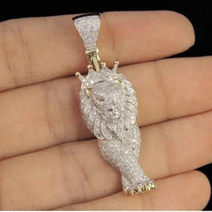 2.00Ct Round Cut Real Moissanite Lion Men's Pendant 14K Yellow Gold Plated