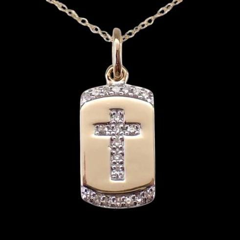 0.10 Ct Round Moissanite Cross Religious Dog Tag Pendant 14K Yellow Gold Plated Ideal Birthday Gift No Chain