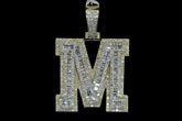 2.0 Ct Round Cut Moissanite M Initial Letter Pendant 14K Yellow Gold Plated Birthday Gifts No Chain