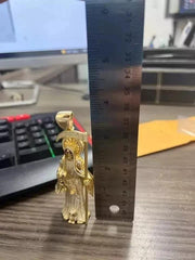 2.50Ct Round Real Moissanite Men's Santa Muerte Pendant 14K Yellow Gold Plated