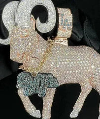 3.80Ct Round Cut Real Moissanite Custom Goat Pendant 14K Yellow Gold Plated