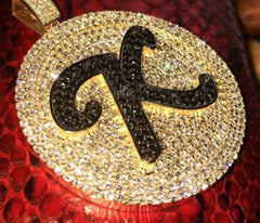 Real Moissanite 2.90 Ct Round Initial Letter _K_ Pendant 14k Yellow Gold Plated |No Chain